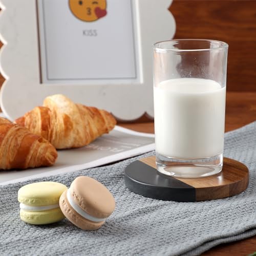 WLWNWFT Marble Acacia Wood Drinks Coasters Set of 4, Modern Rustic