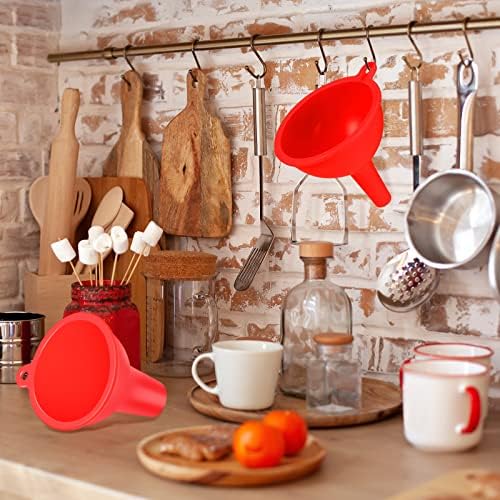 Silicone Funnels 4 Pieces Wide Mouth Funnel Small and Large, Red