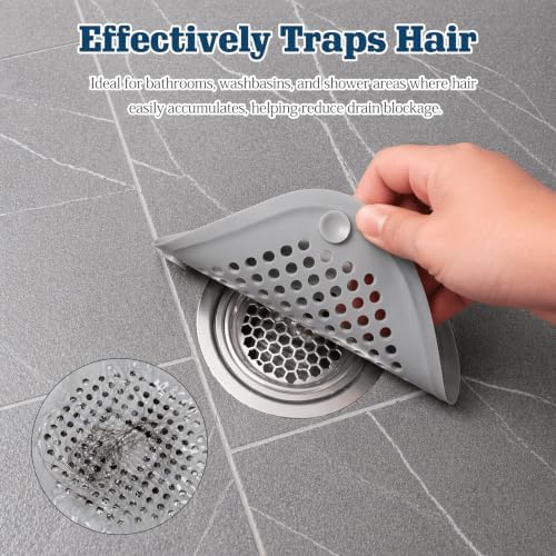 4-Pack Grey Silicone Shower Drain Hair Catchers, Square Drain Covers
