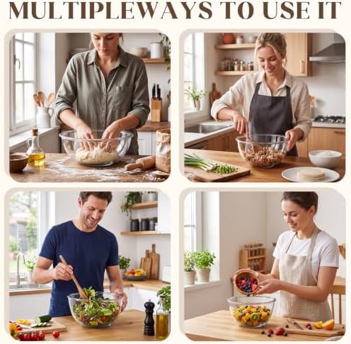 3 Pack Large Glass Mixing Bowl Set 7QT, 4.4QT, 2.2QT Borosilicate