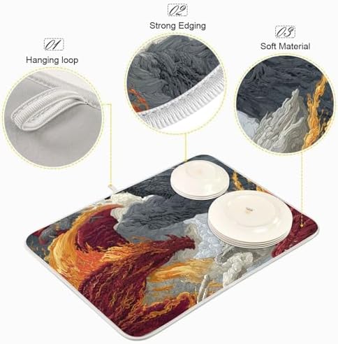 OTVEE Dragon Grandeur Two Realms Dish Drying Mat for Kitchen Counter