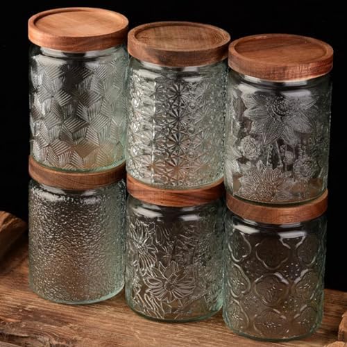 Vintage Glass Jars with Wooden Lids, 6 Pack 24 oz Airtight Glass Food