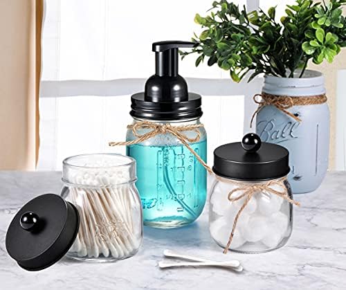 SheeChung 16oz Glass Mason Jar Foaming Hand Soap Dispenser, Black