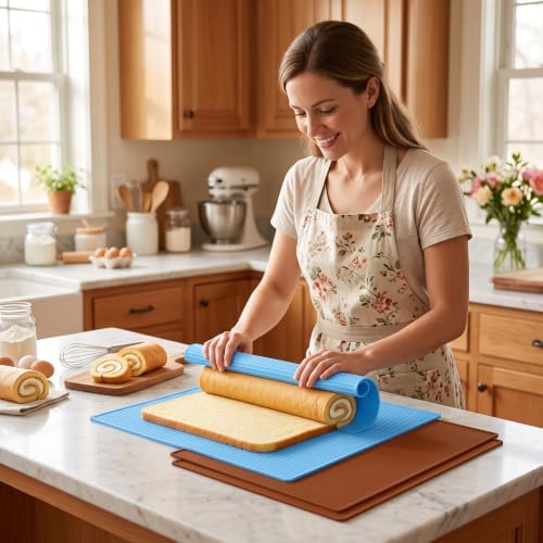 2 Pcs Silicone Swiss Roll Cake Mat Nonstick Jelly Roll Baking Tray