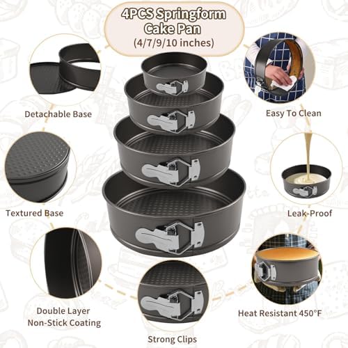 4, 7, 9, 10 Inches Springform Cake Pan Set, Spring Form Pans for