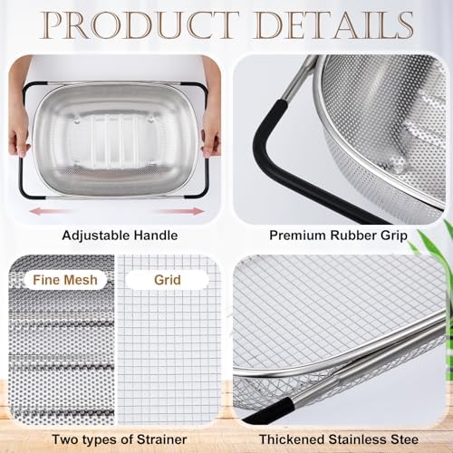Tioncy 2 Pcs Large over The Sink Colander with Expandable Rubber