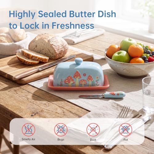 Ceramic Butter Dish with Lid for Countertop, Butter Holder, Cottage