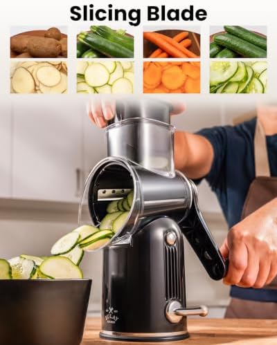 Rotary Cheese Grater, 5-Blade Manual Shredder, Black
