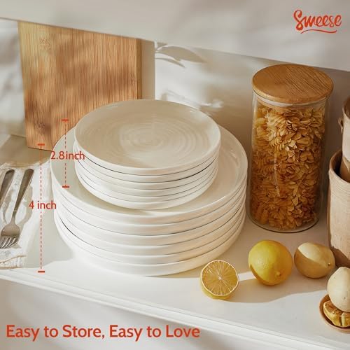 Sweese Porcelain Dinner Plates Set of 6, 10.5 Inch Dish Set