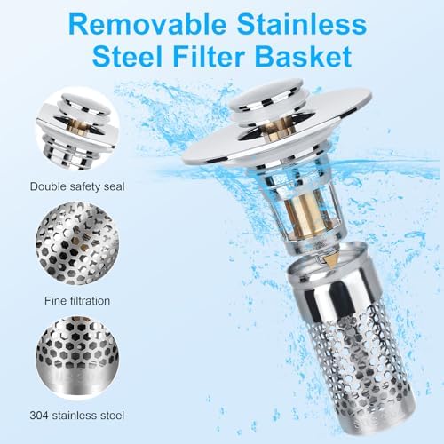 Adoric Bathroom Sink Stopper 2Pack, Sink Drain for Bathroom Pop Up
