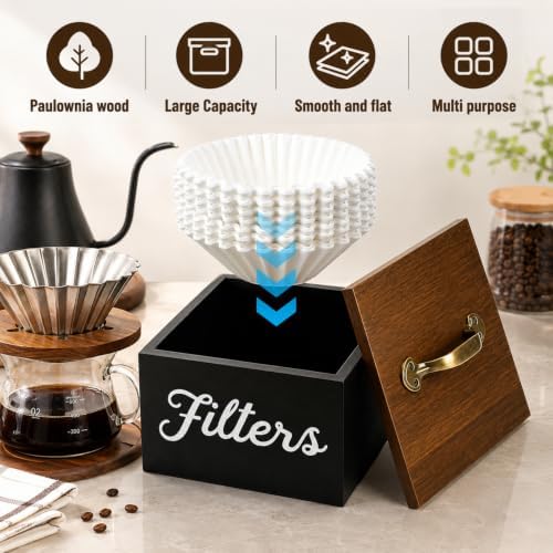 Yarlung Coffee Filters Holder with Lid, Square Wooden Coffee Pods