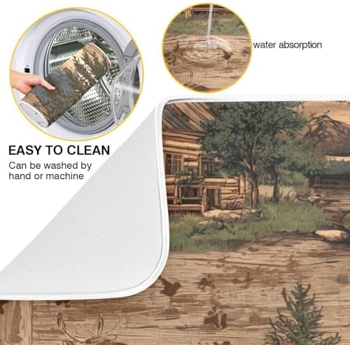 OTVEE Cabin in The Wilderness Dish Drying Mat for Kitchen Counter