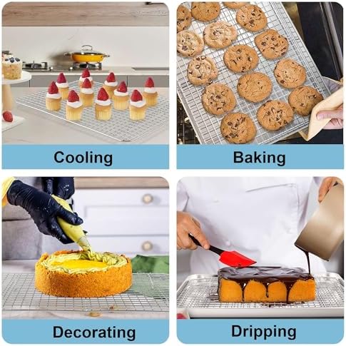 TeamFar Cookie Sheets with Cooling Racks, 2 Pans + 2 Racks, 17.6x13x1