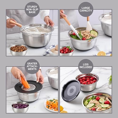 COOK WITH COLOR Stainless Steel Mixing Bowls Set with Lids - Nesting