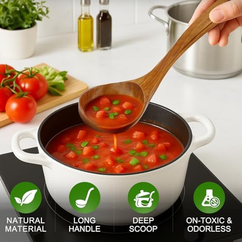 3Pcs Wooden Ladles Serving Spoon Non Toxic Soup Ladle Wood Cooking