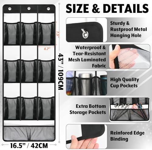 Water Bottle Organizer, 9+2 Pockets, Over Door Tumbler Holder
