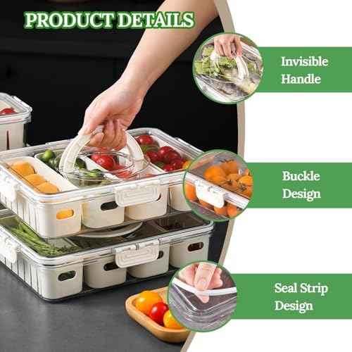 2 Pcs Salad Bar Containers for Fridge with Lid