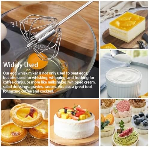 Stainless Steel Semi-Automatic Egg Whisk Set, 2PCS Hand Push Rotary