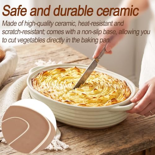 3.7-Quart Ceramic Casserole Dish with Lid, 15.8 x 10.6-Inch Oval