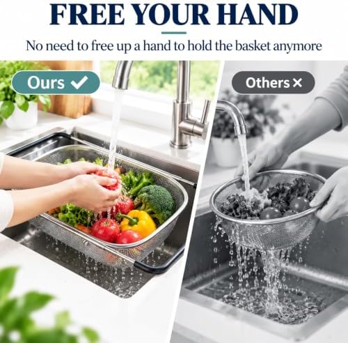 2PCS Over the Sink Colander, Expandable Stainless Steel Colander