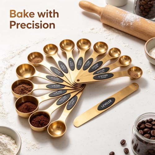 Magnetic Measuring Spoons Set-Stainless Steel Gold