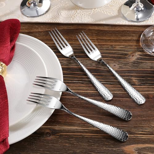 KEAWELL Premium Louise Hammered 4-Piece Fork Set (4, 8" Dinner Forks)