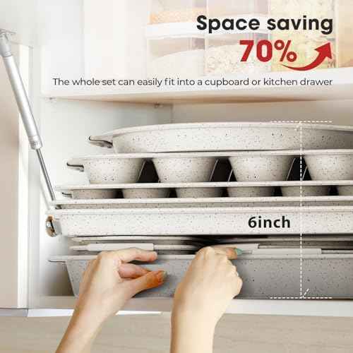 11-Piece Kitchen Nonstick Stackable Bakeware Set, Baking Pans Set, White