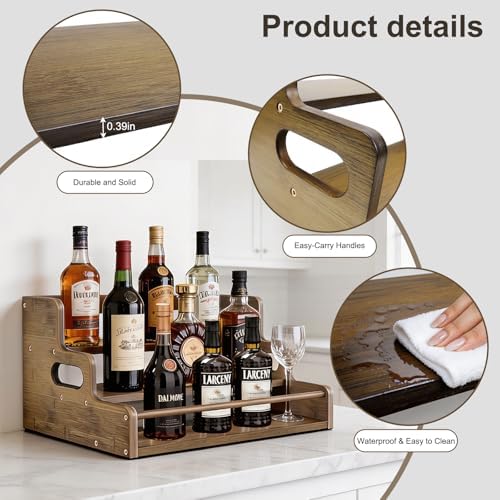 Bamboo Liquor Bottle Display Shelf, 3 Step Countertop Wine Rack, Bar