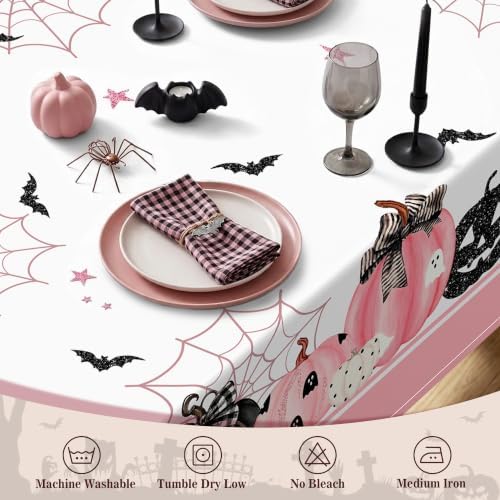 Halloween Tablecloth Rectangle 60 x 84 Inch, Pink Halloween Pumpkin