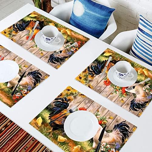 Rooster Hen and Chickens Placemats Set of 4 PVC Roosters Table Mats