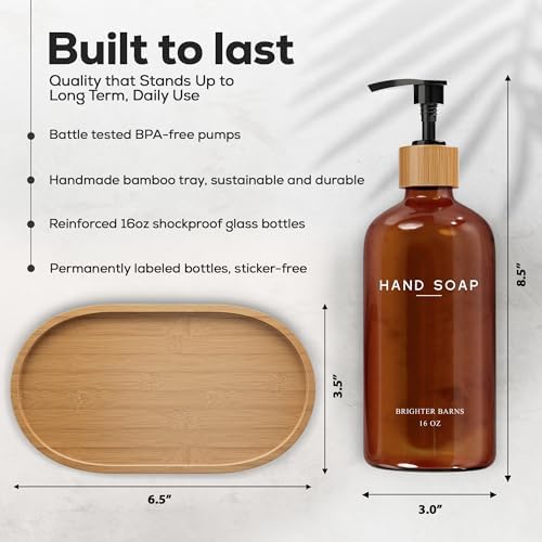 Brighter Barns Amber Glass Soap Dispenser Set
