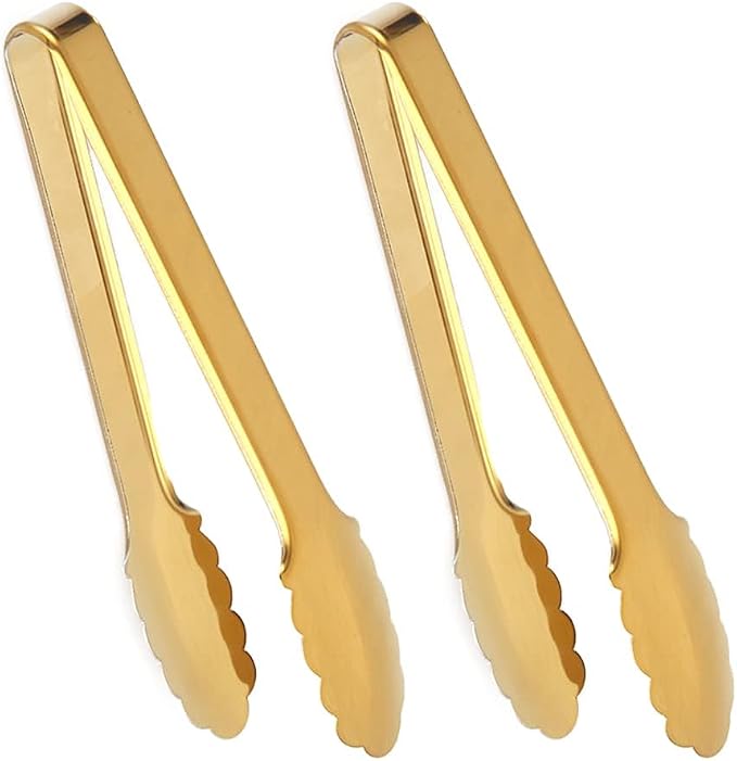 2 Pack Gold Serving Tongs Gold Serving Utensils Salad Tongs Buffet Tongs by IAXSEE