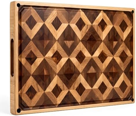 Walnut Oak Rosewood End Grain Cutting Board - 14x16 Large Wooden