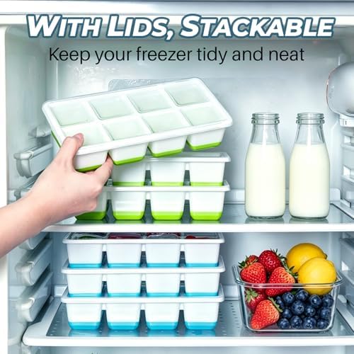 Large Ice Cube Trays with Lid, Jrisbo 2 Pack Stackable Silicone Ice