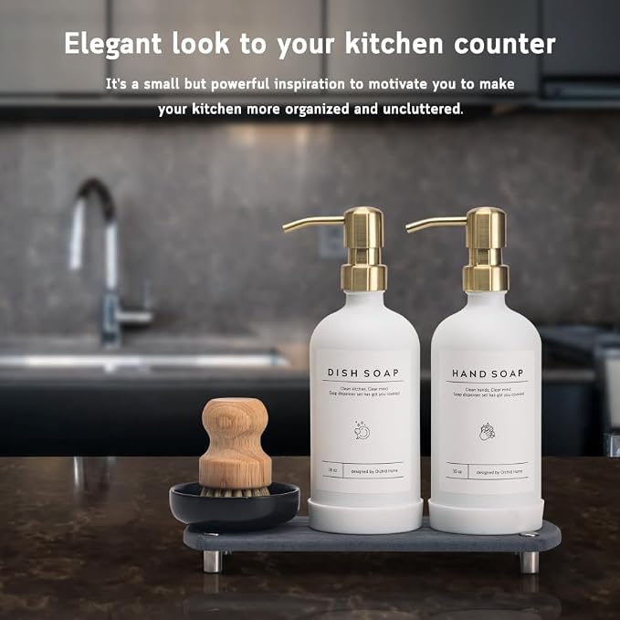 Kitchen Soap Dispenser Set - 16OZ White Glass Bottle - Image 4