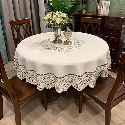 sandweek Round Table Cloth Flower Embroidered Lace Tablecloth Wrinkle