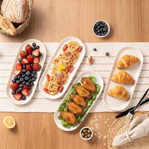 Ceramic Oval Serving Platters Set of 4, 13 Inch Long Serving Trays for