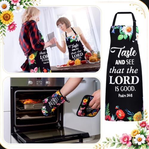 Skicuff Christian Floral Apron, Oven Mitt and Pot Holder Set