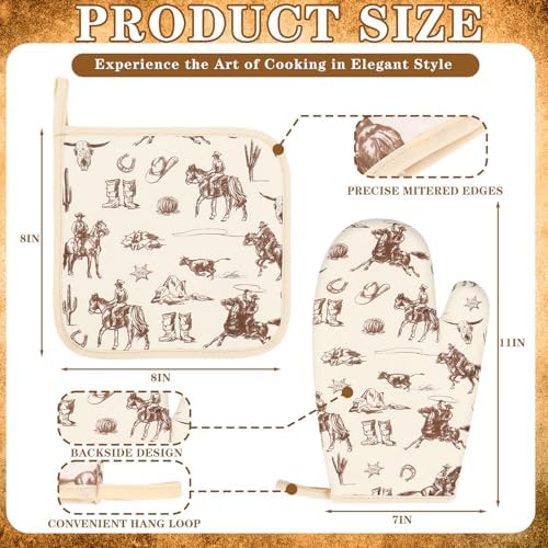 JarThenaAMCS Cowboy Oven Mitts and Pot Holders Set, 4 Pcs