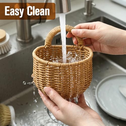 2 Pack Hanging Onion Rattan Basket - Wall Hand Woven Storage with