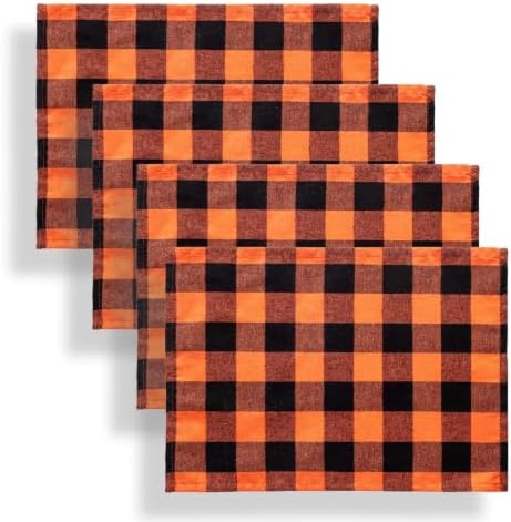 AQOTHES Fall Plaid Placemats Set of 4 Orange Black Checked Table Mats