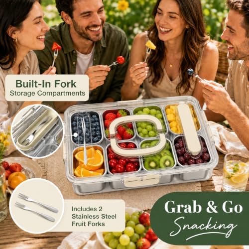 Ankou Snackle Box Container, Stainless Steel Divided Serving Tray with