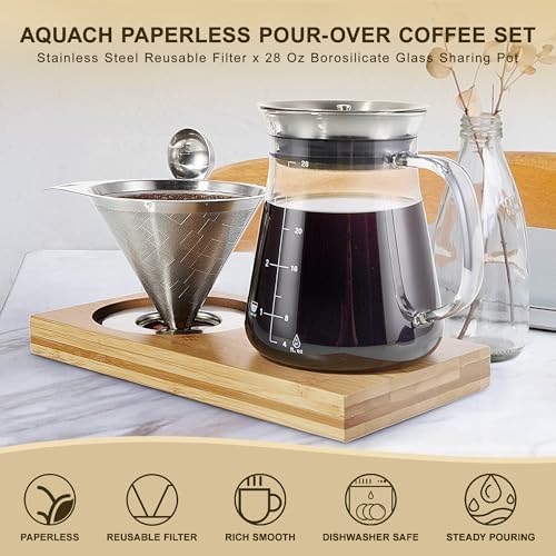 Aquach 28oz Pour Over Coffee Maker Set, Glass Carafe