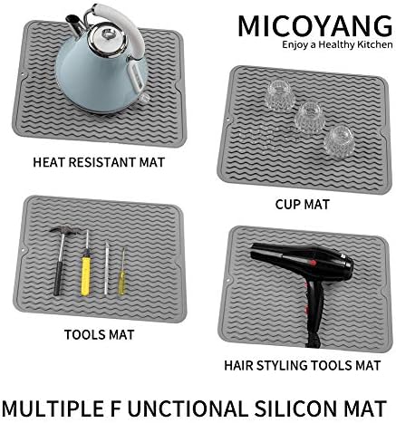 MicoYang Silicone Dish Drying Mat, Grey, 16"×12"