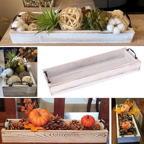 2 PCS 16 Inch Rustic Wooden Serving Trays with Metal Handles