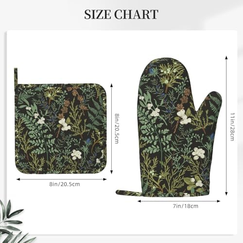 Botanical Print Oven Mitts and Pot Holders, Set of 4
