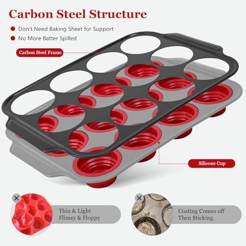 Silicone Muffin Pan, 12-Cup Nonstick Silicone Muffin Pans for Baking