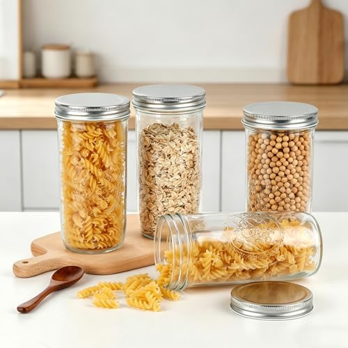 Magicsky 24 oz Glass Cups Iced Coffee Mason Jar Tumbler with Lids and