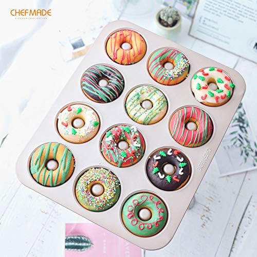 CHEFMADE Donut Mold Cake Pan, 12-Cavity Non-Stick Ring Doughnut