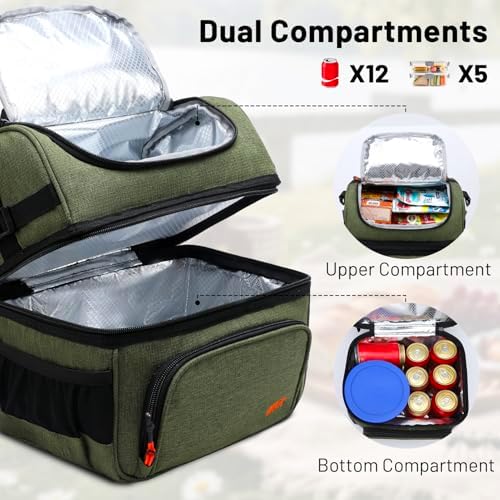 MIER Lunch Box for Men Dual Compartment Adult Lunch Bag for Work Army